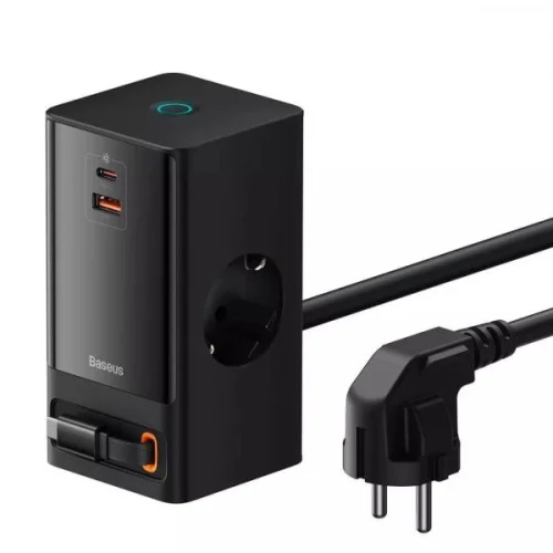 Сетевое зарядное устройство Baseus PowerCombo Digital PowerStrip 2AC+1U+1C+Retractable-C 65W with 1.5m Power cord EU Black