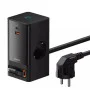 Мережевий зарядний пристрій Baseus PowerCombo Digital PowerStrip 2AC+1U+1C+Retractable-C 65W with 1.5m power cord EU Black