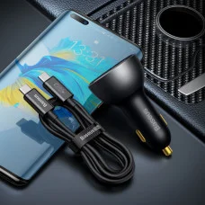Автомобільний зарядний пристрій Baseus Digital Display PD 3.1 Dual Fast Charger Car Charger 140W USB+Type-C + Кабель Type-C to Type-C 240W 1м Чорний