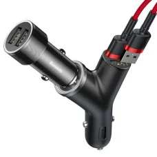 АЗП Baseus Y type dual USB+cigarette lighter extended car charger 3.1 A Black