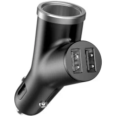 АЗП Baseus Y type dual USB+cigarette lighter extended car charger 3.1 A Black