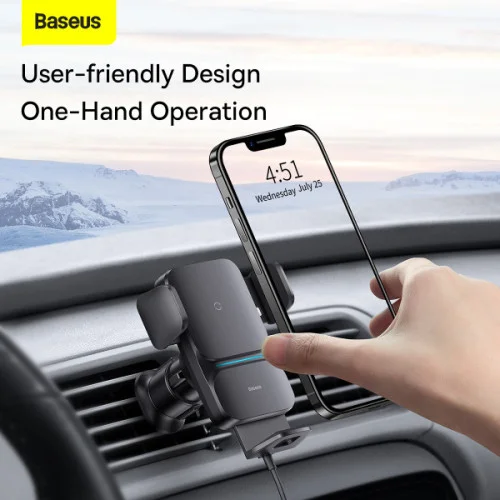 Тримач для мобiльного з БЗП Baseus Wisdom Auto Alignment 15W Black