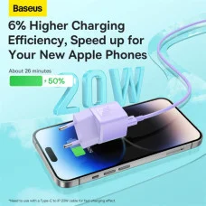 Зарядний пристрій Baseus GaN5 Fast Charger(mini) 1C 20W EU Purple