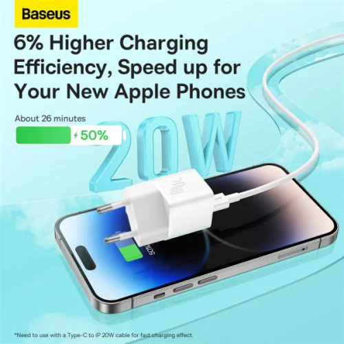 Зарядний пристрій Baseus GaN5 Fast Charger(mini) 1C 20W EU White