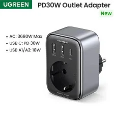 Мережевий зарядний пристрій Ugreen CD314 2xUSB-A/USB-C/220V Black (2A1C) (UGR-90613)