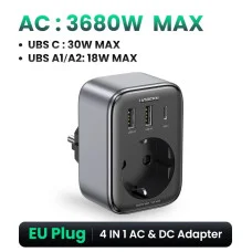 Мережевий зарядний пристрій Ugreen CD314 2xUSB-A/USB-C/220V Black (2A1C) (UGR-90613)
